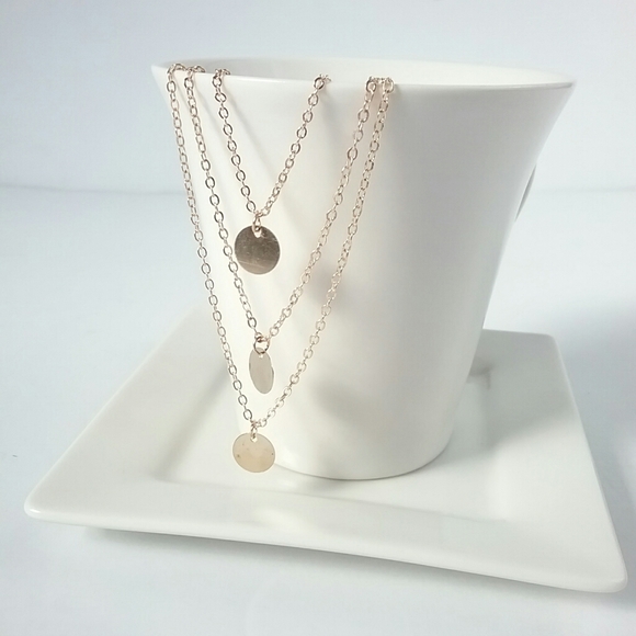 Gold Three Layer Disc Necklace - Picture 4 of 8